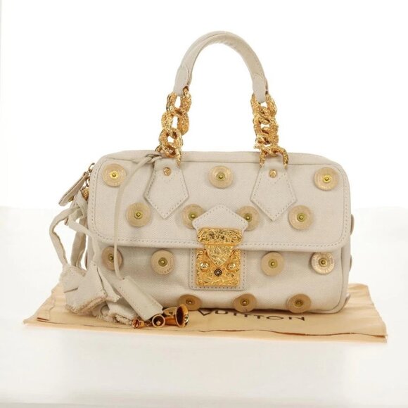 LOUIS VUITTON Tinkerbell Polka Dots Panama Bag Canvas White